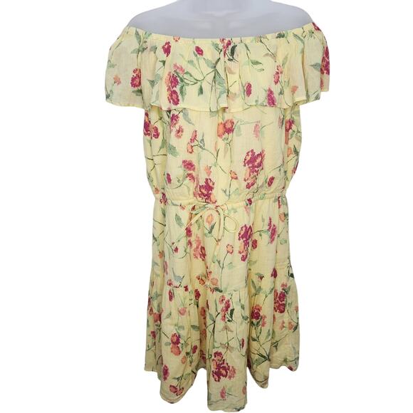 Ralph Lauren Yellow Floral Crinkled Fabric Fit & Flare Mini Off Shoulder Dress - Picture 1 of 14